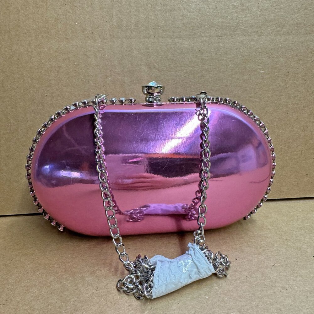 AQUA Mirror Metallic Patent Minaudière Clutch - Orchid - Picture 6 of 9